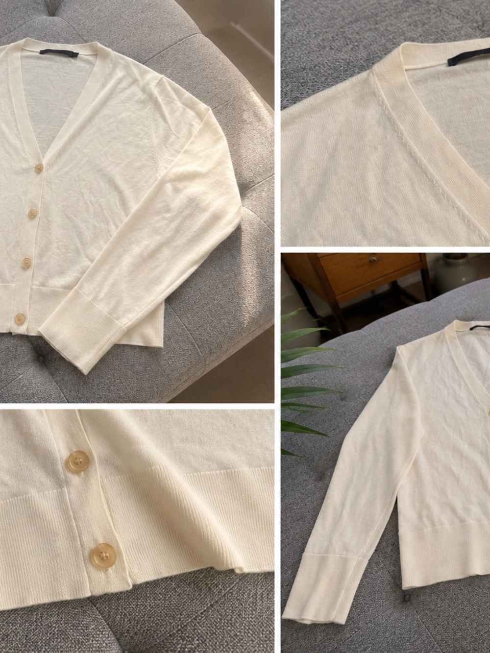 Jenni Kayne Cream V-Neck Button Cardigan Size Small Perfect Condition